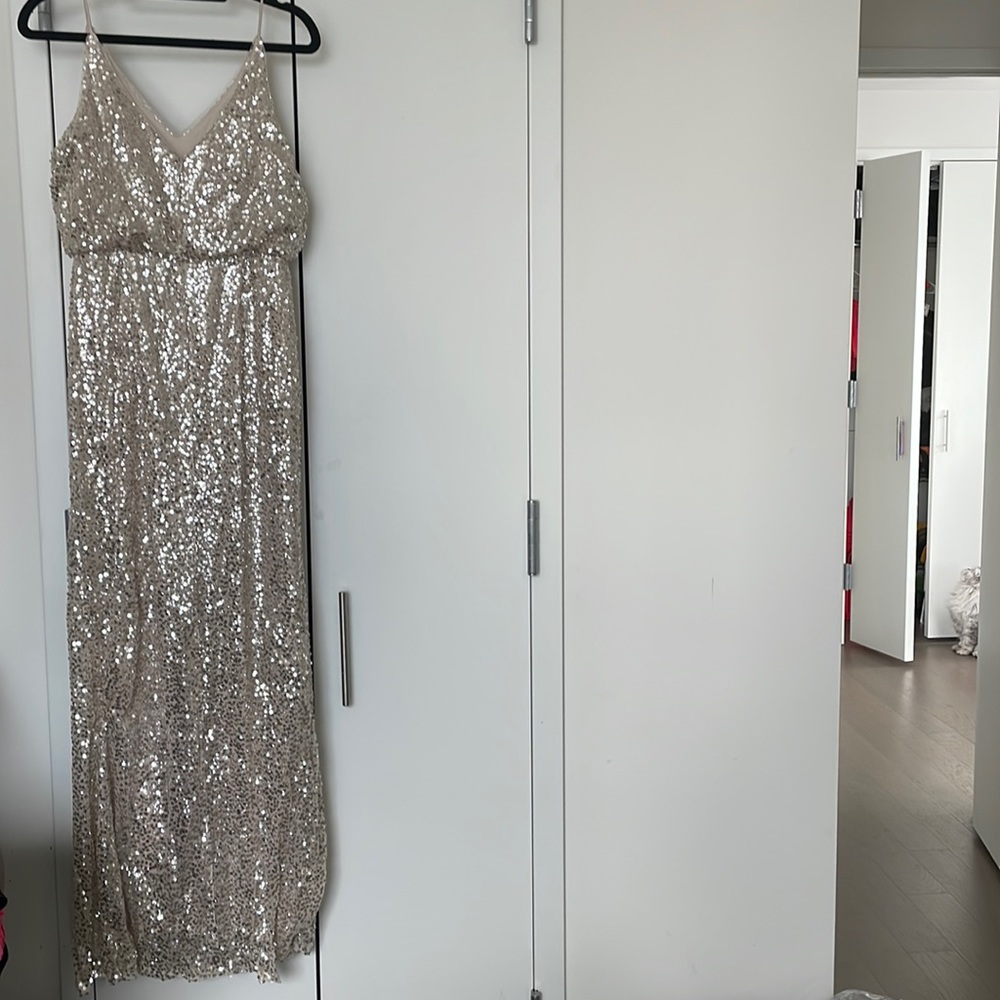Adrianna Papell gold sequene dress